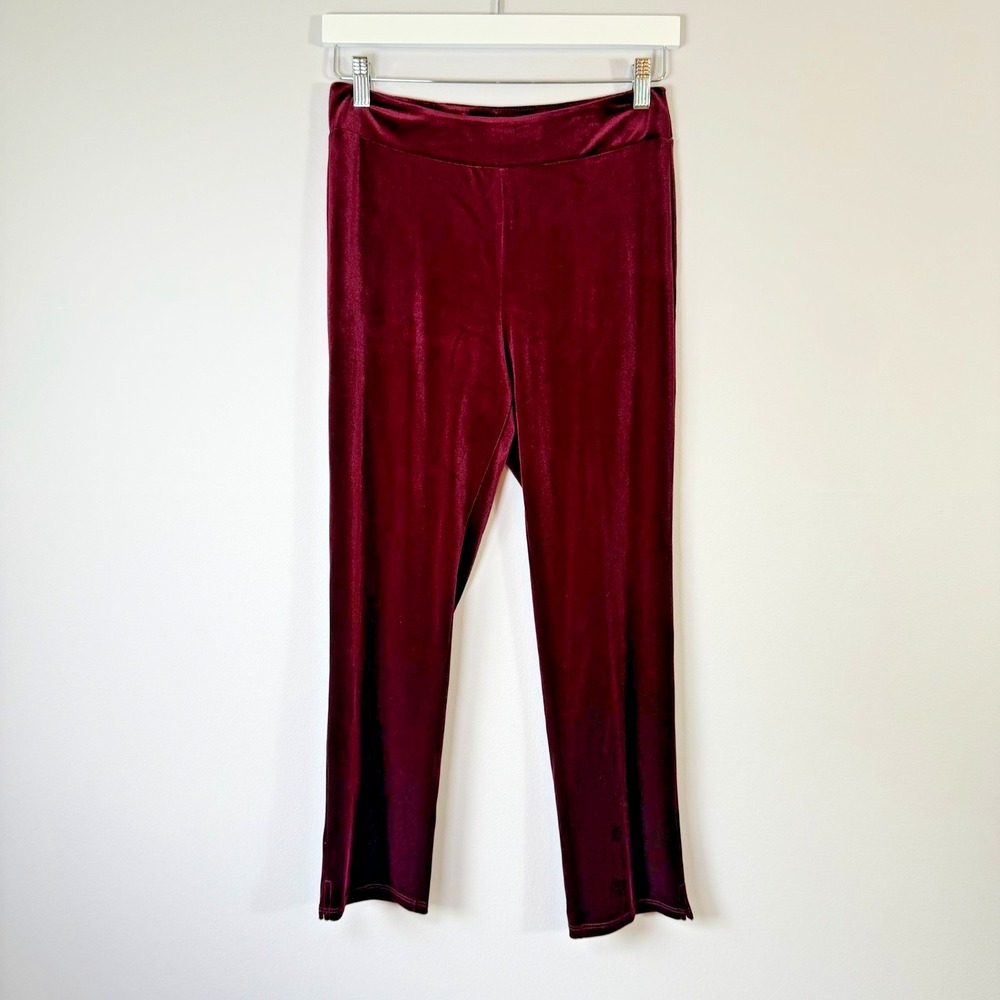 Jude Connally Lucia Velvet Ankle Pants Leggings Burgundy Pull On Holiday USA XS